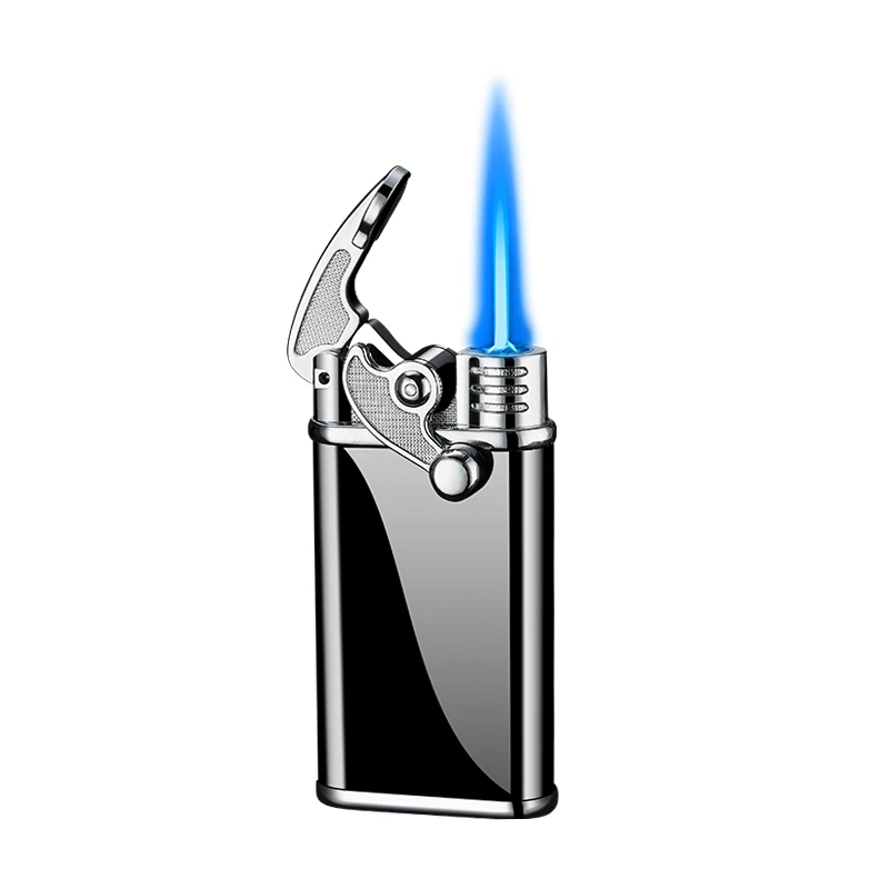 Rocker Arm Butane Lighter without Gas, Creative Electronic, Windproof, Inflatable, Metal, Personality, Blue Flame