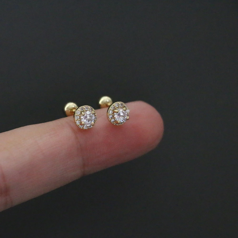 Simple Cute Small Round Zircon Shape Micro Pave CZ Stud Earring for Women Trendy Stainless Steel Bar Ear Cartilage Cuff Jewelry
