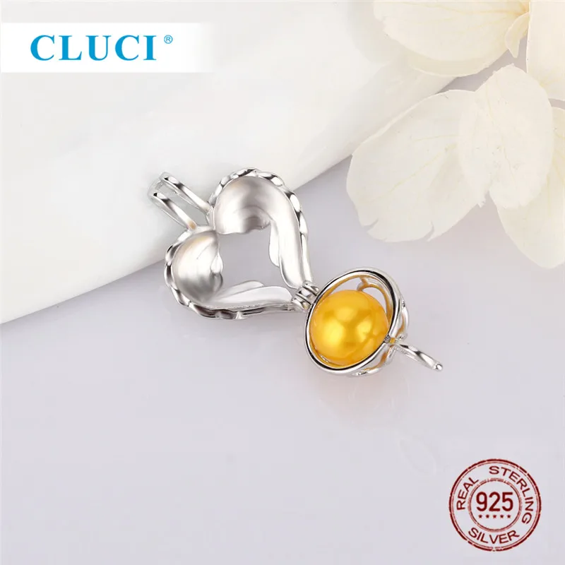 CLUCI 3pcs Silver 925 Angel Wings Heart Shaped Charm Pendant Women Jewelry 925 Sterling Silver Love Pearl Pendant Locket SC232SB