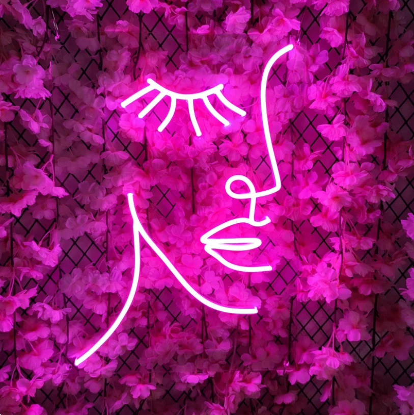 

Custom Art Neon Signs Girl Face Lashes Aesthetic Neon Sign Logo Wall-mounted Light Up Sign Neon Decor Neon lamp for Home Bedroom