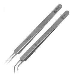 1Piece Precision Tweezers Ultra Thin Straight Curved Fine Tips Forceps Clips for 0.01mm Jump Fly Line CellPhone Repair Hand Tool