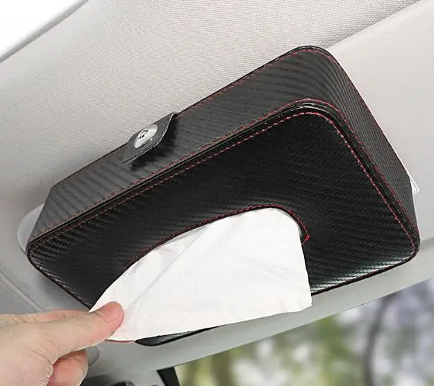 Leather Car Tissue Box Auto Cassette Carbon Firber Holder Creative Removable Paper Napkin Box Organizer For Car