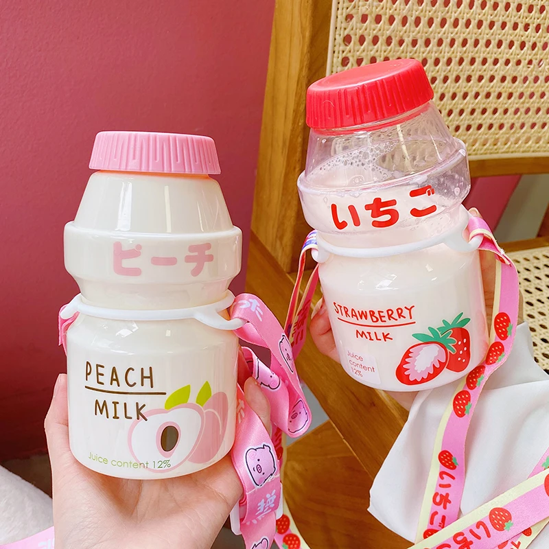 Ins 480ml Cute Fruit Water Bottle BPA Free Fashion Strawberry Milk Water Bottles Portable Heat Resistant Plastic Drinking Cups