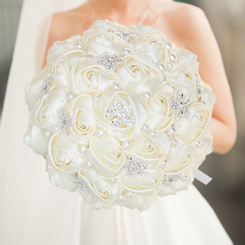 Yellow Royal Blue Wedding Bouquets With Crystal Bridal Bouquets Bridesmaid Artificial Satin Roses Bride Flowers image 6