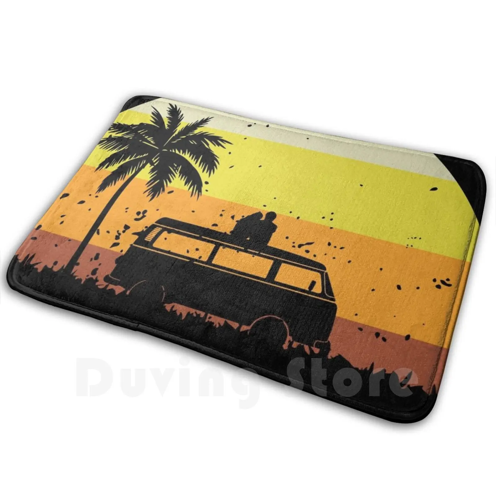 Retro Van Lovers At Sunset Mat Rug Carpet Anti-Slip Floor Mats Bedroom Van Funny Park Camping Vanlife Traveler Travel Adventure