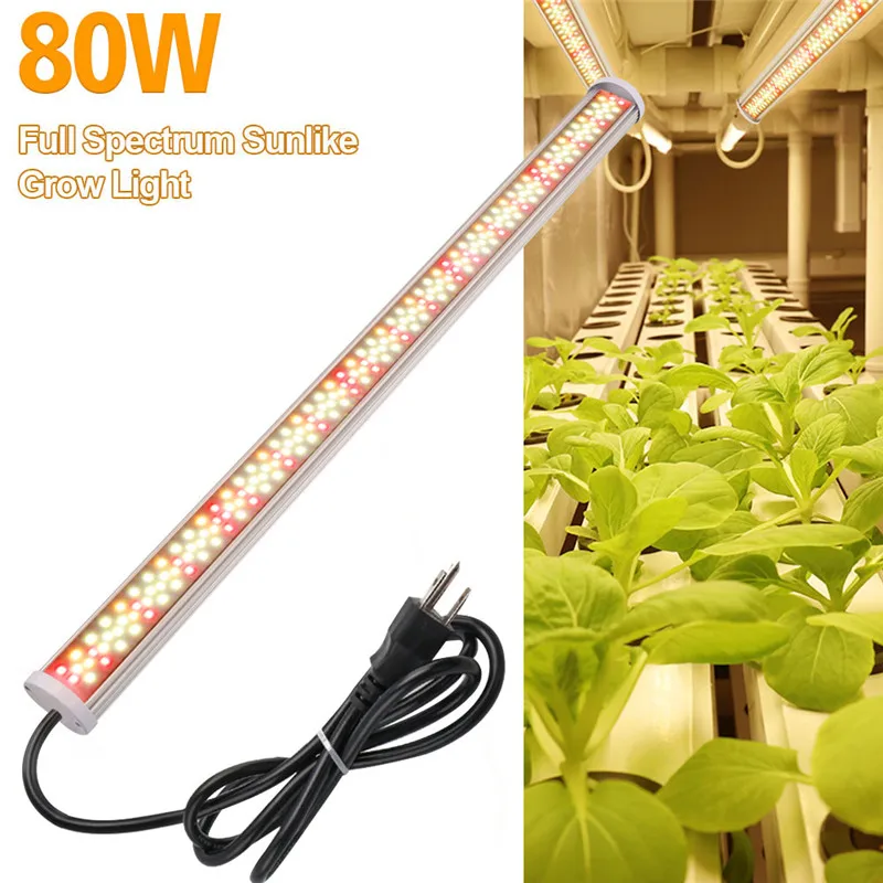 10PCS Full Spectrum Led Grow Light 80W Tube LED Phyto Lamp Grow LED Bar Hydroponic Plants Growth Lights Warm White Red with Plug