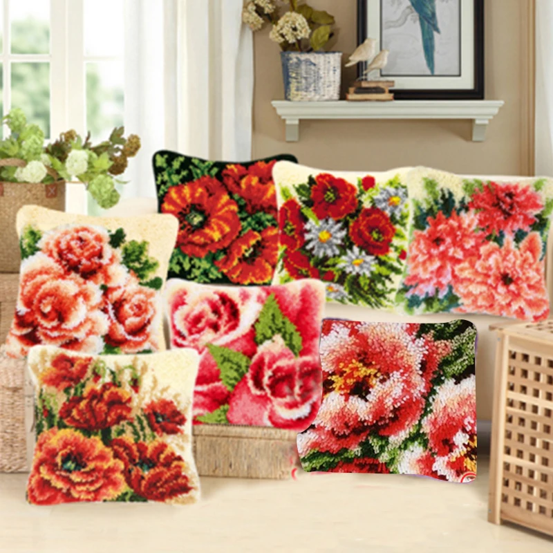 Flowers Plants Series 3D Segment Embroidery Pillow Latch Hook Rug Kits Wool Handcraft DIY Carpet Embroidery Materials Supplies