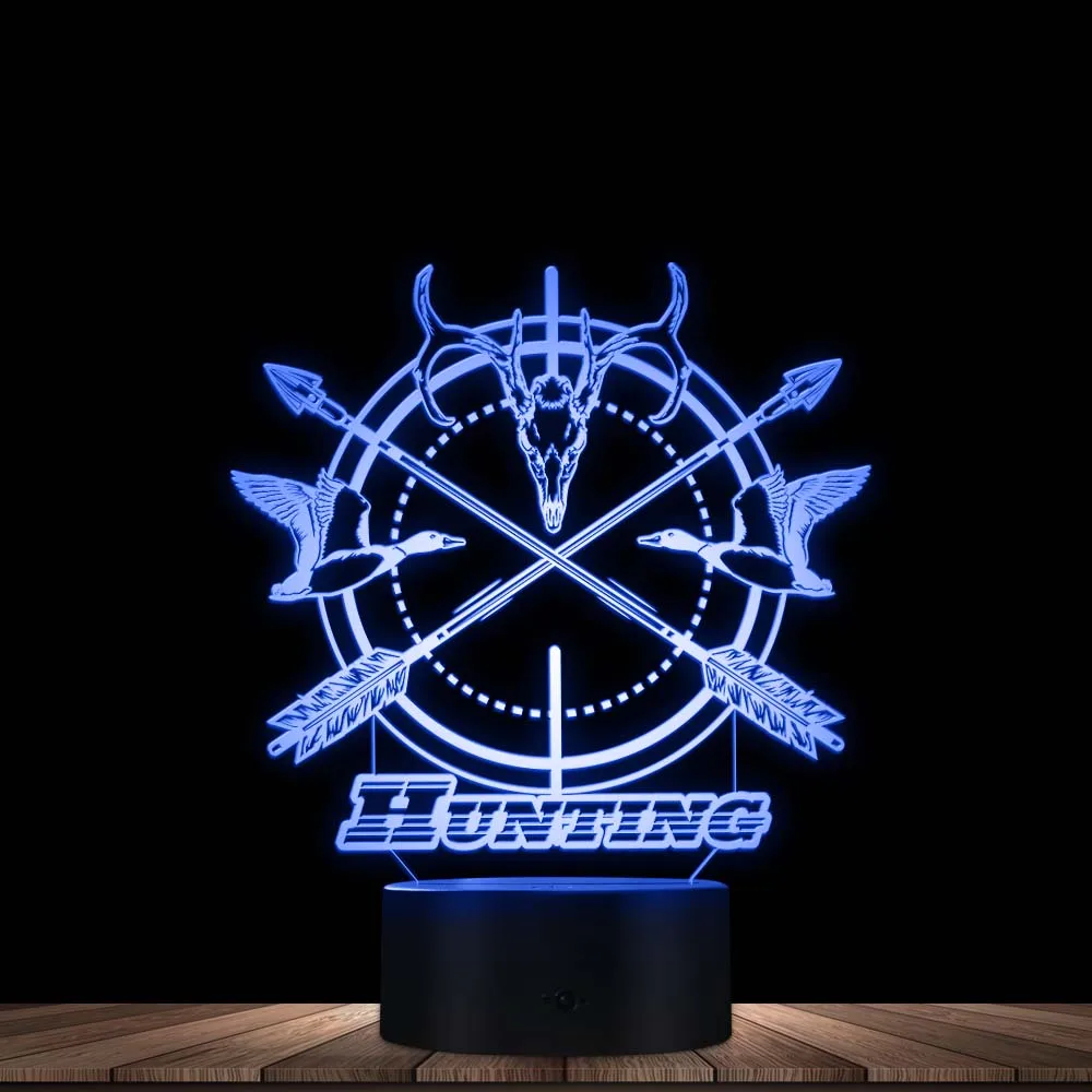 Hunting Inspired LED Acrylic Night Lamp Arrows Bird Deer Compass Shaped 3D Optical Illusion Light Hunter Gift Unique Table Decor