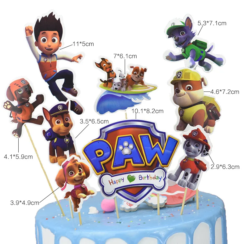 Paw Patrol Cake Decoration Set Children\'s Birthday Party Plug-in Cartoon Figures Baking Supplies Kids Anime Kawaii Cup Cake Card