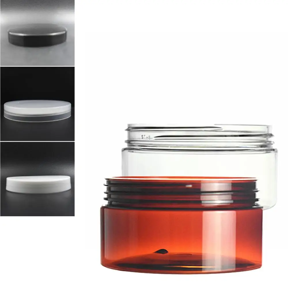 

150ml 200ml/250g 300g clear/amber plastic round pet jar container with aluminum /plastic cap lid for Cosmetic,food, Packaging,