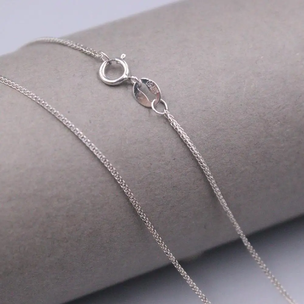 

Real Pure Solid 18K White Gold Necklace 1mm Wheat Link Chain Necklace 40-50cm Women Gift