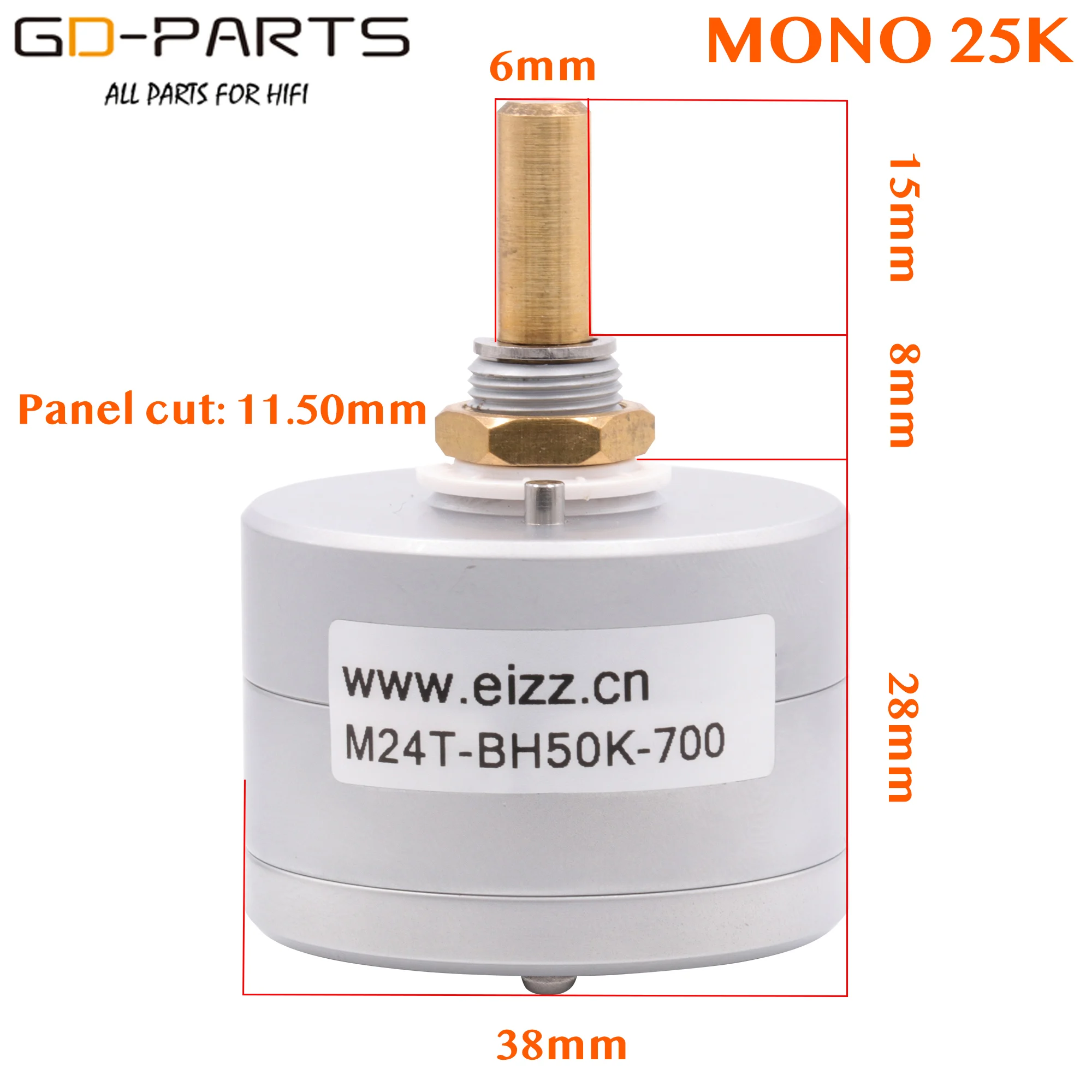 EIZZ-Potenciômetro de Volume Mono, Atenuador Stepped, Tipo Serial, Eixo de Latão 6mm, Hifi DIY, 10K, 25K, 50K, 100K, 250K, 24 Passos, LOG, 1PC