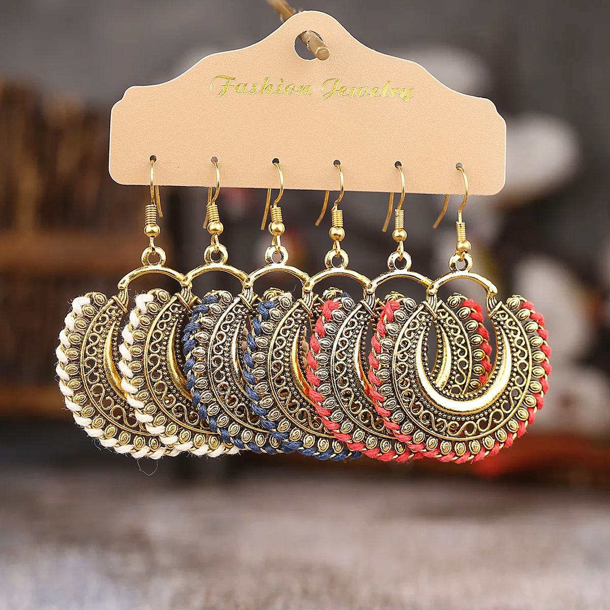 Vintage Bohemian Ethnic Drop Earrings Set for Women Elegant Gold Color Metal Hollow Geometric Dangle Earring Female Jewelry