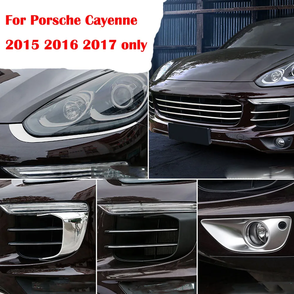 

for Porsche Cayenne 2015-2017 Accessories Net Strips Front Light Eyebrow Fog Light Decorative Trim Sticker Cover