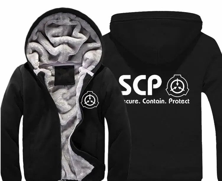 Contain SCP Secure Protect Hoodie Men's Casual Winter Jacket Coat Warm Thicken Fleece Zip Up Sweatshirts For Men And Women