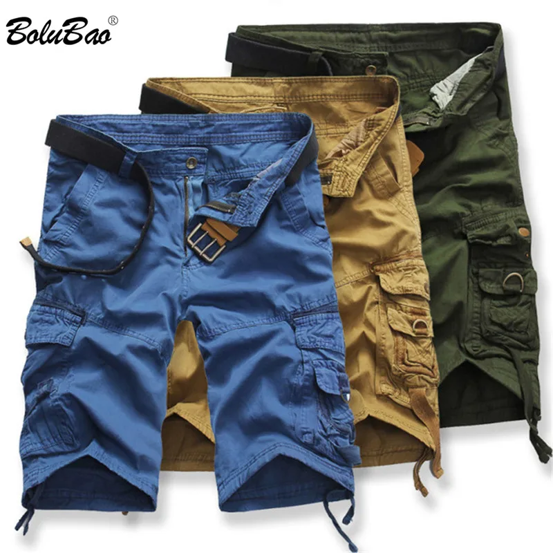 BOLUBAO Summer New Men\'s Overalls Straight Casual Cargo Shorts Men\'s Multi-Pocket Loose Five-Point Shorts Male