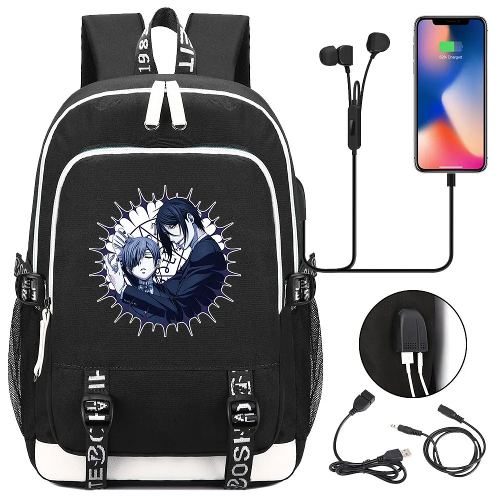 

Anime Black Butler Schoolbag USB Men's And Women's Leisure Backpack Cosplay Kuroshitsuji Shoulder Laptop Bags