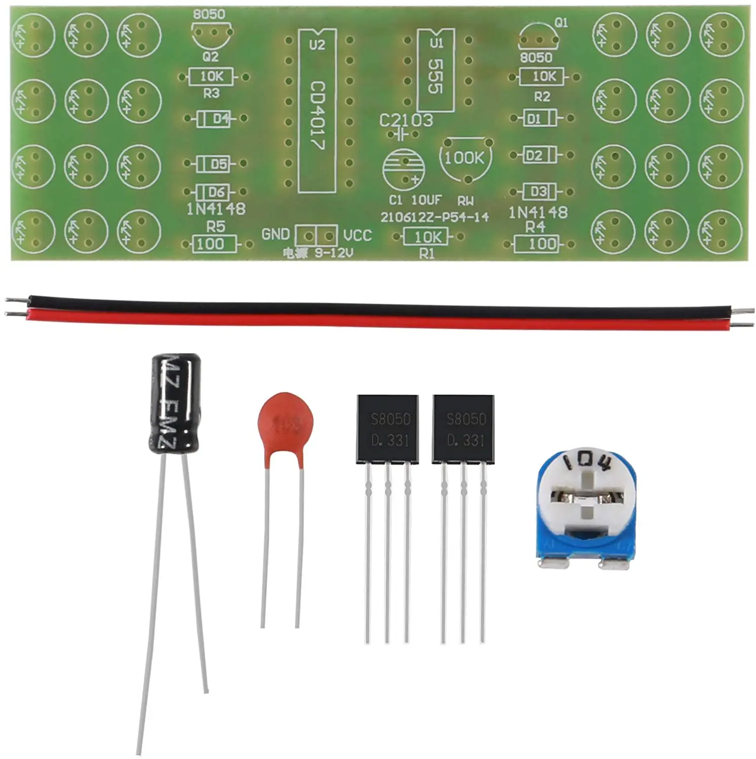 NE555 CD4017 IC LED أضواء الإلكترونية مجموعات أحمر أزرق ثنائي اللون لتقوم بها بنفسك عدة ستروب البدلة الإلكترونية وامض أضواء مكونات لتقوم بها بنفسك