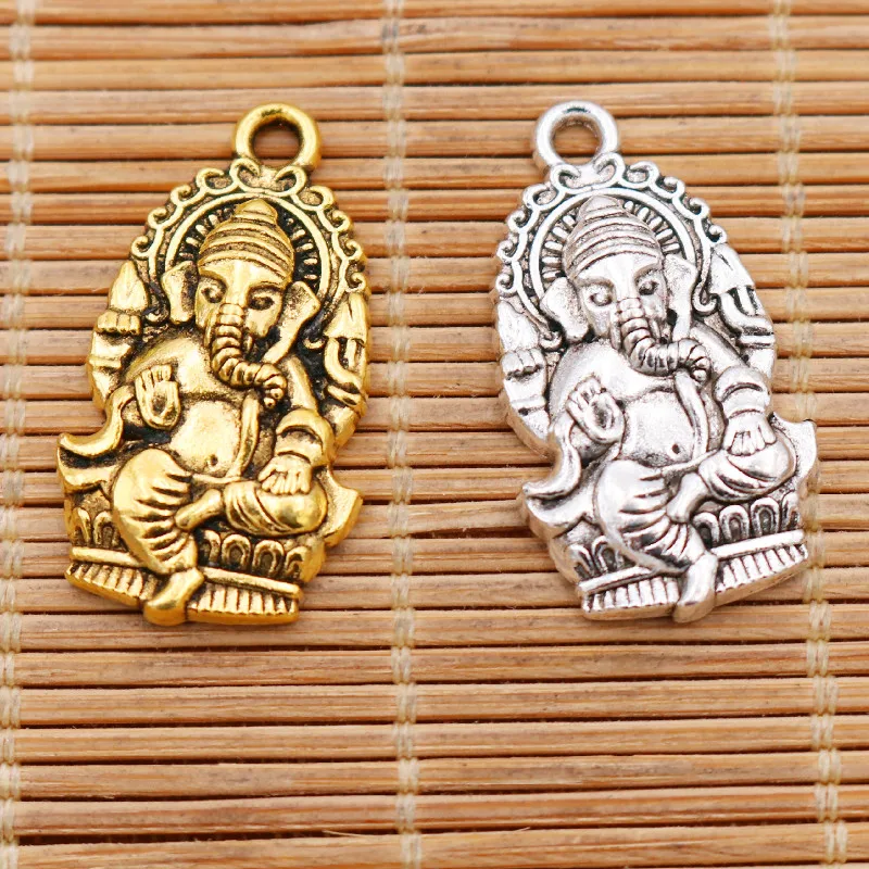 6pcs Silver Color / Gold 3D Elephant Buddha Ganesha Lucky Pendants DIY Charms Bracelet Necklace Jewelry Crafts Metal Accessories