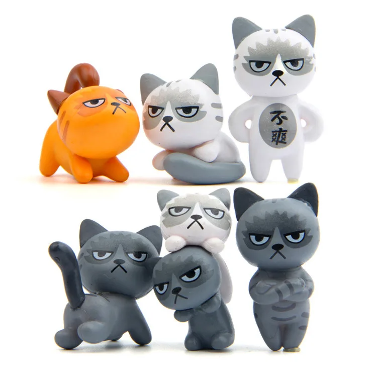 6pc/set Animal Upset Cat Figure Desk Car Ornaments Q Version Cute Doll Model Fairy Garden Moss Miniature Craft Decor Accessories