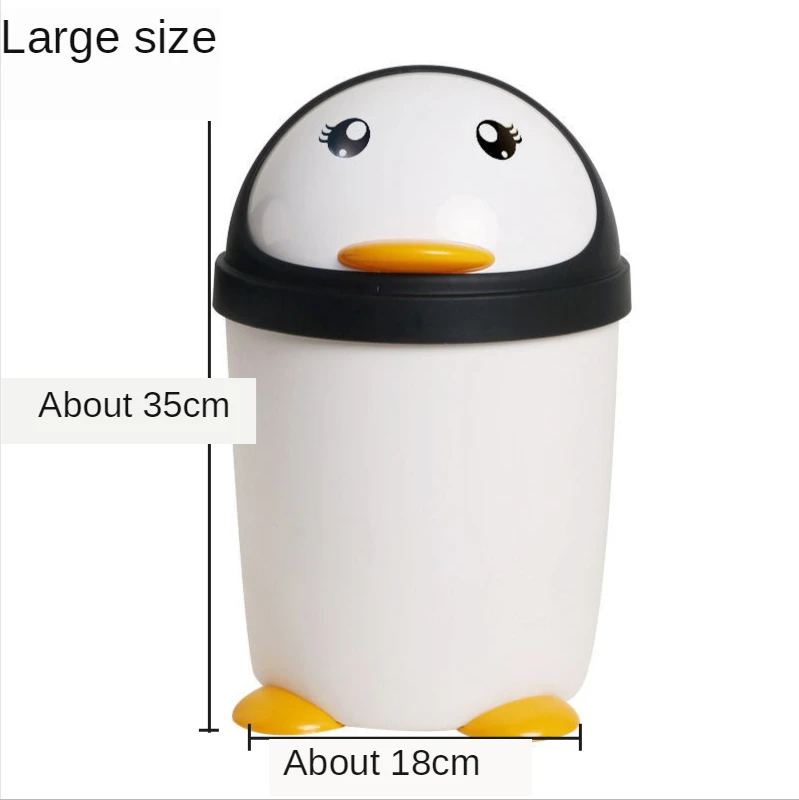 Penguin Trash Can Household Bathroom Toilet Bedroom Living Room Garbage Bin Kitchen Plastic Dustbins Sundries Barrel Waste Box