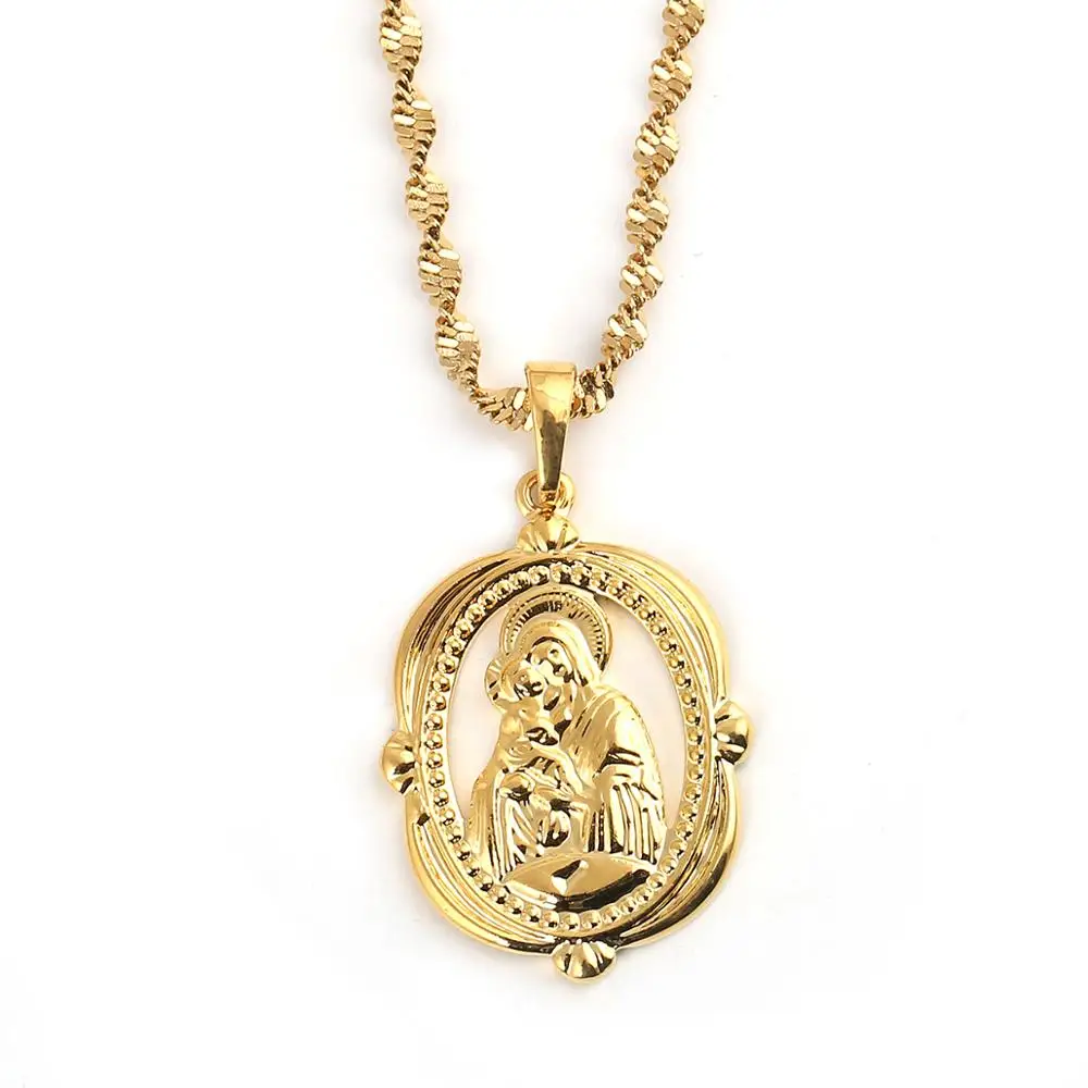 Virgin Mary Our Lady and The Son Russia Ukraine Religious Ornaments Gold Color Jewelry Gifts