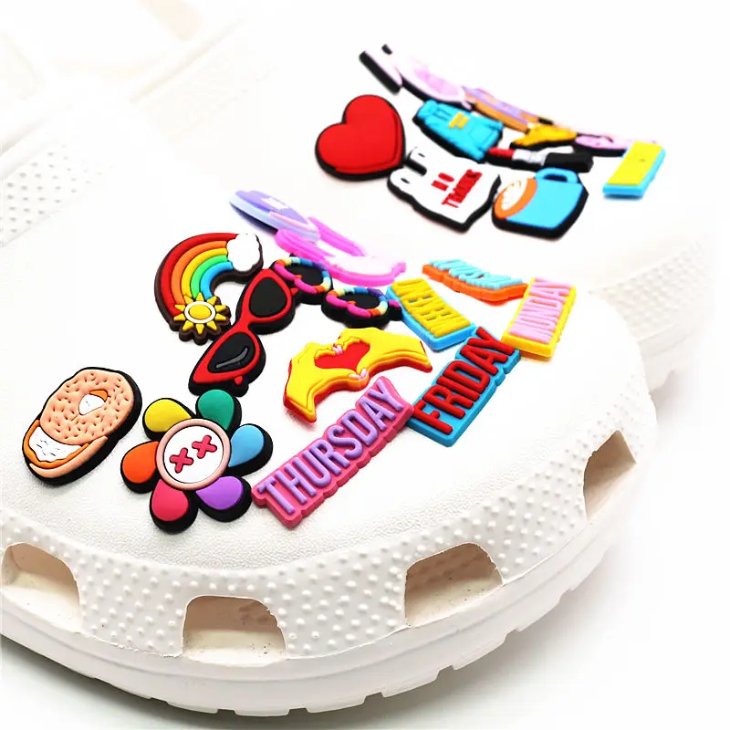 1pcs Bad Bunny Shoe Charms Accessories Heart Bow Sunglasses Rainbow Shoe Buckle Decoration for  Kids Party Xmas Gifts