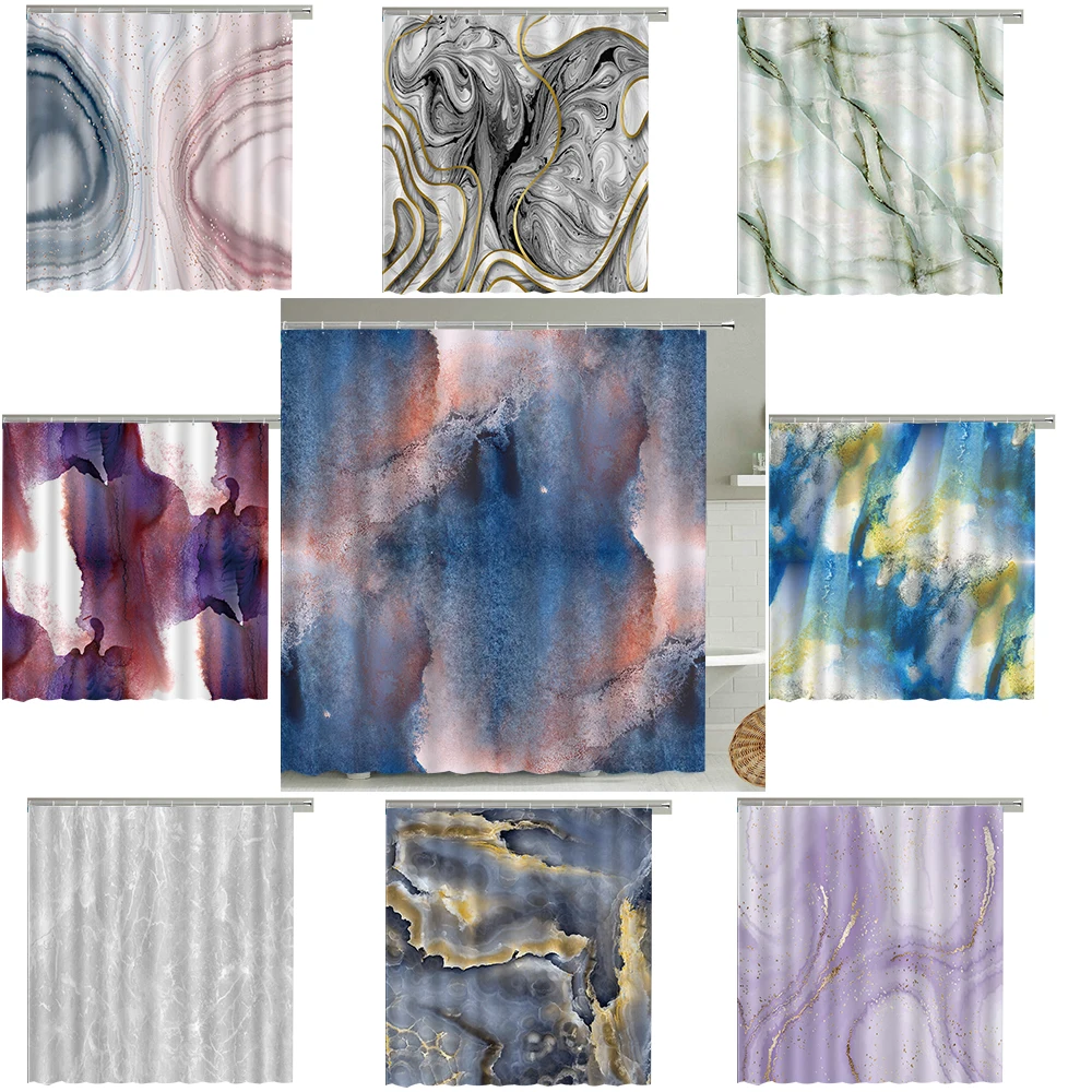 Blue Pink Bath Curtain  Marble 3D Print Fantasy  Decoration  Shower Curtains  Printing With Hooks For Bathroom Waterproof