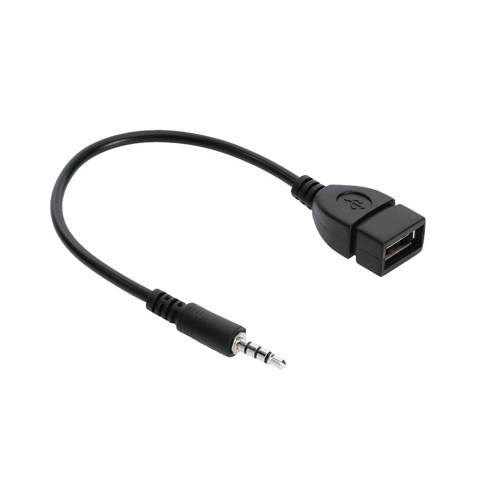 1 Pc Car Auto Interior Audio AUX Jack 3.5mm Male to USB-2.0 Type A Female OTG Converter Adapter Cable Laptop Office Black 20CM