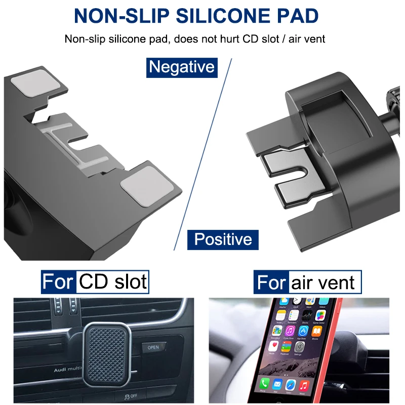 Suporte do telefone do carro magnético universal, montagem do telefone móvel, suporte do smartphone, 360 ° ajustável, ventilação de ar, leitor de CD, ranhura