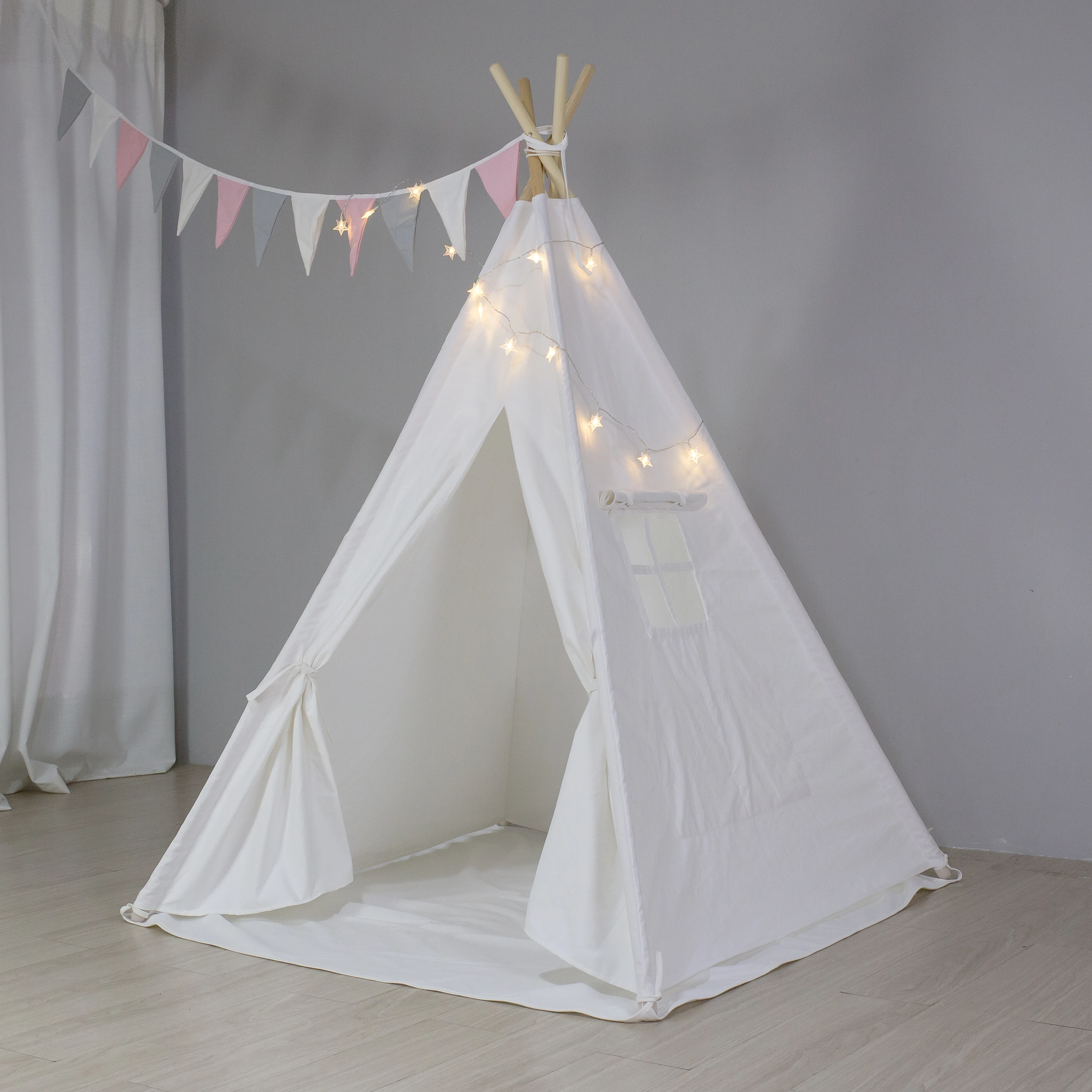 Indian cotton canvas kids play teepee tent camping 4 poles wood rods cloth indoor outdoor