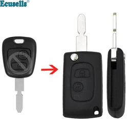 2 Buttons modified Flip Remote Key Shell case fob for Peugeot 406