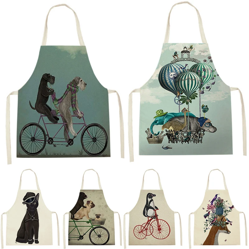 Animal Style Apron For Men Accessories Hair Apron Personification Bicycle Dog Pattern Home Cooking Aprons Home Custom Aprons Bib