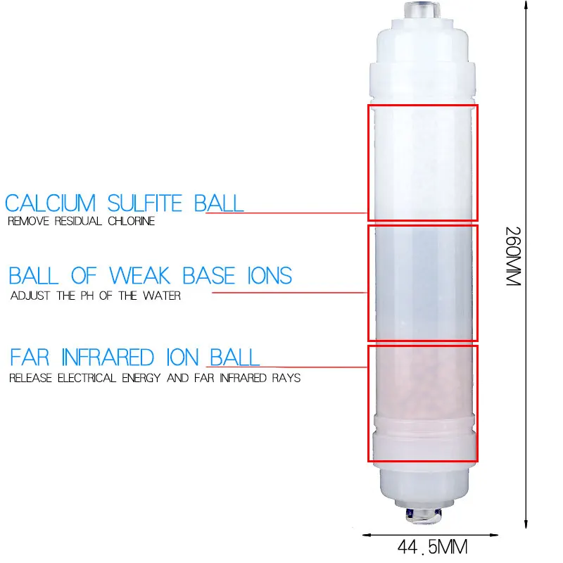 Elemento de filtro compuesto de conexión rápida de 8 pulgadas y 1/4 ", BIO alcalino, mineralizado, el exceso de cloro regula el pH y suelta infrarrojos