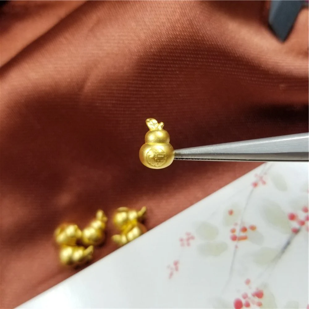 1PCS New Solid Pure 24Kt 3D Yellow Gold Pendant Women Gourd Bead 0.1-0.2g  6.2*9.2mm