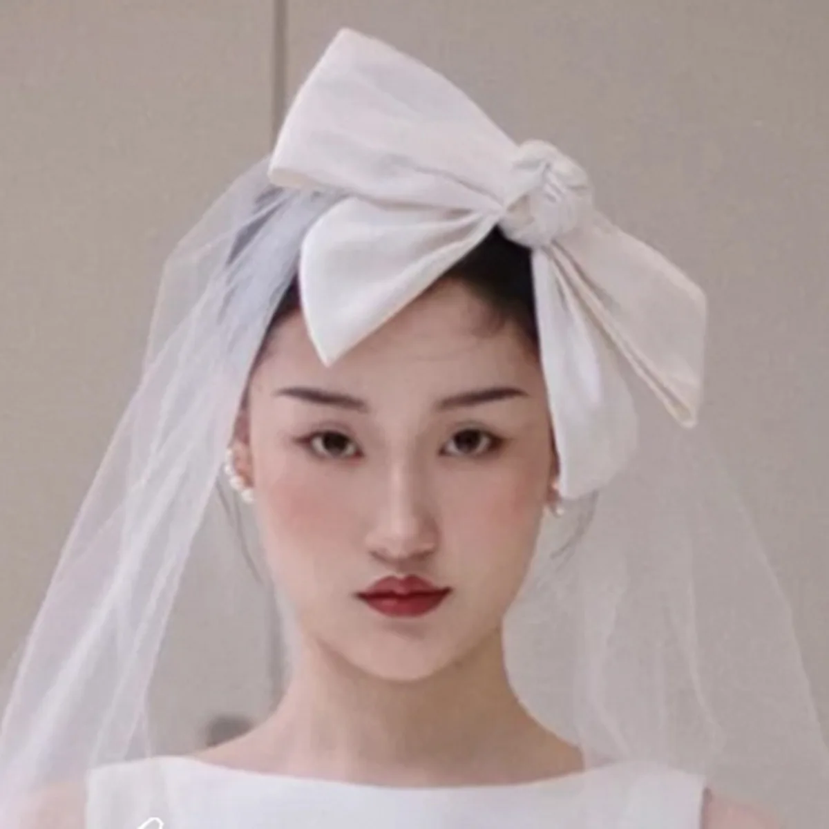 Bowknot Silk long veil bride hair wear Satin Bow Veil church beach wedding Hair Ornament