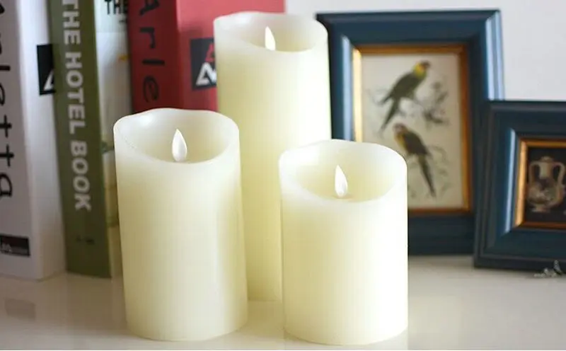 USB Rechargeable Flameless Electric Candles Ivory Dripless Paraffin Wax Dancing Moving wick Pillar Candle Home Bar Wedding Xmas