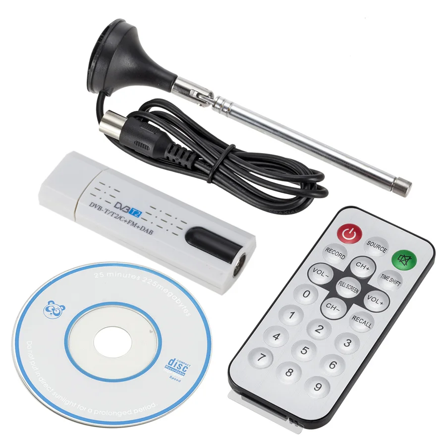 Digital satellite DVB t2 USB TV Stick Tuner with antenna Remote HD USB TV Receiver DVB-T2/DVB-T/DVB-C/FM/DAB USB TV Stick For PC