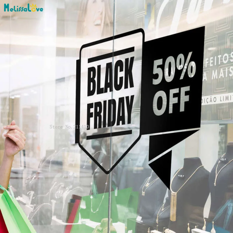 Black Friday 50% Off Window Sticker Super Shopping Day E-commerce Office Decoration Word Sale Logo Decals YT3576