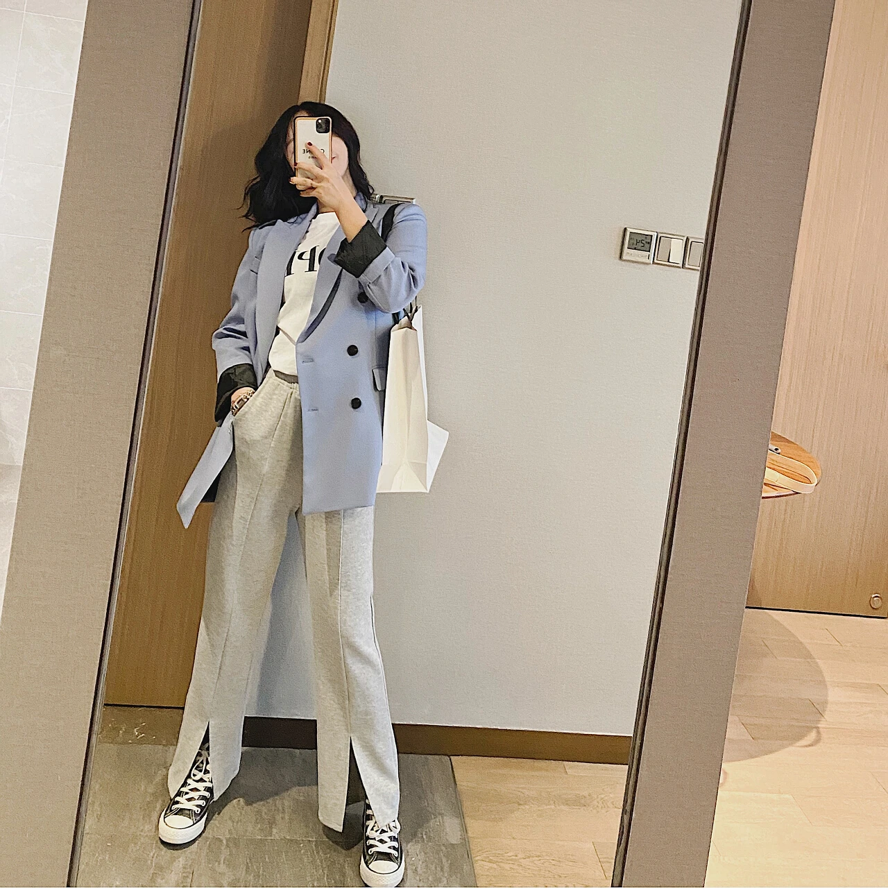 2023 Women's Spring Autumn Blue Solid Oversize Long Jacket Blazer Dress Suit Woman Coat Clothes Office Top Korean Fashion Y2K