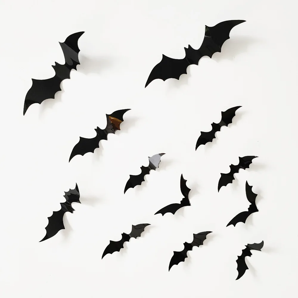 12PCS Halloween Bat Post Hotel Shopping Mall Festival Party Horror Atmosphere Decoration Black Red Bat Post