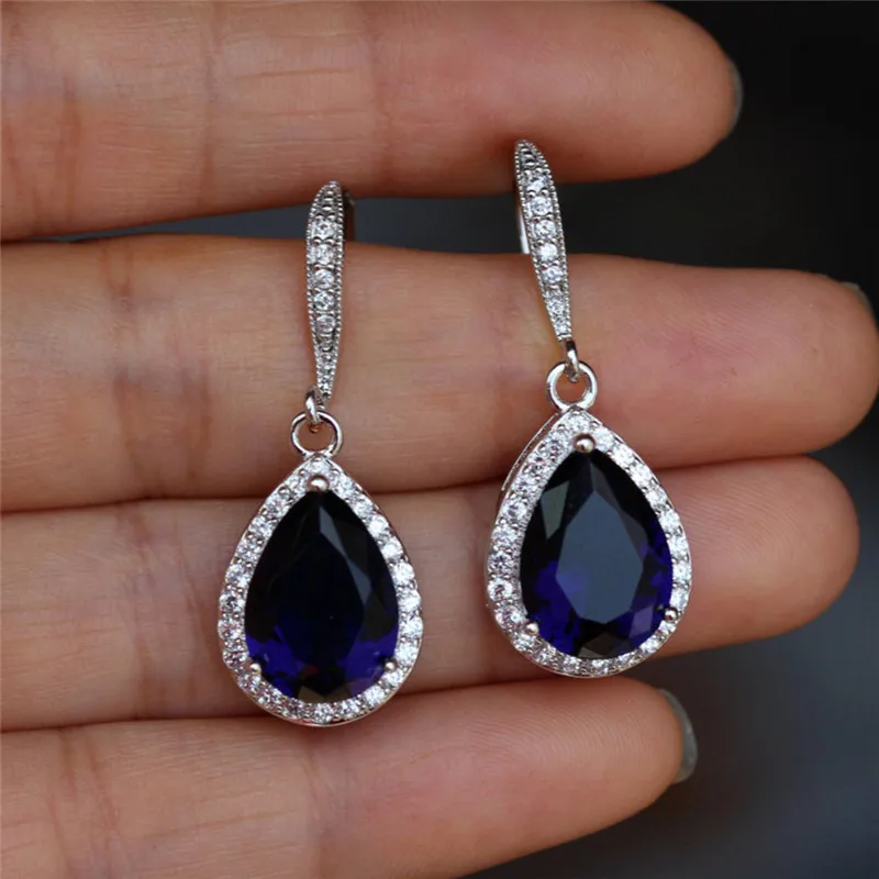 Huitan Classic Drop Earring for Women White/Blue/Purple CZ Stone Wedding Engagement Party Accessories Simple and Elegant Jewelry