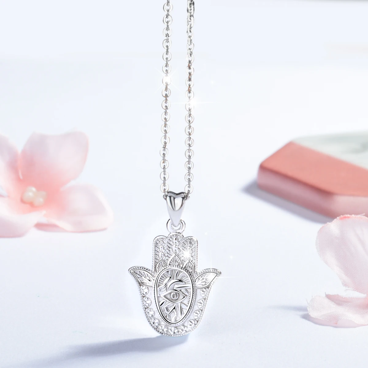 EUDORA-collar con colgante de mano de Hamsa para hombre y mujer, de Plata de Ley 925, mal de ojo, llamador de Ángel, joyería fina para dropshipping CYD312