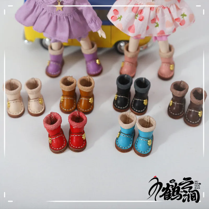 New 1/12bjd Bjd Doll Shoes High Top Handmade Leather Cowhide Boots Obitsu 11 Shoes OB11 Size GSC Doll 11cm Body 9