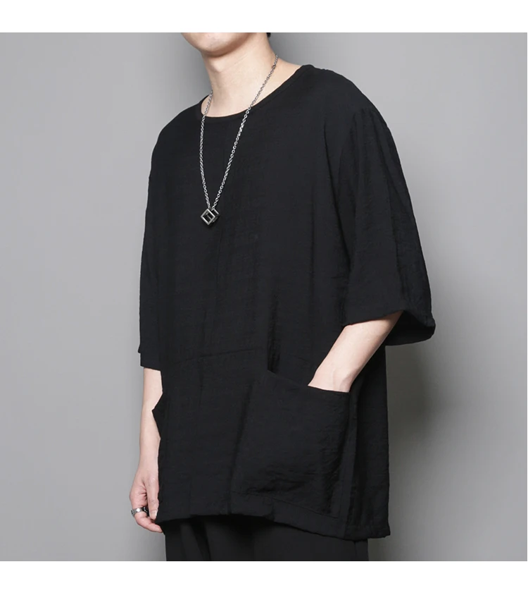 

Dark black Japanese Harlan casual simple short-sleeved t-shirt tide brand loose middle-sleeved half-sleeved T-shirt Hong Kong st