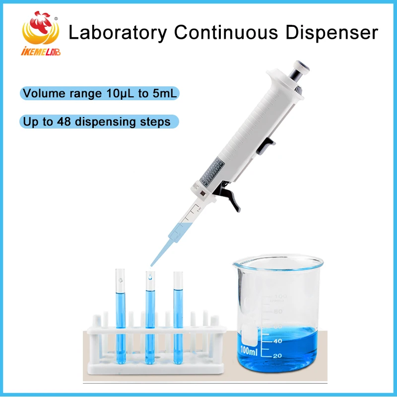 IKEME Pipette Continuous Dispenser 0.5ml-5ml Pipette For Creativity Adjustable Pipeta Dropper Laboratory Equipment With Tip 5ml