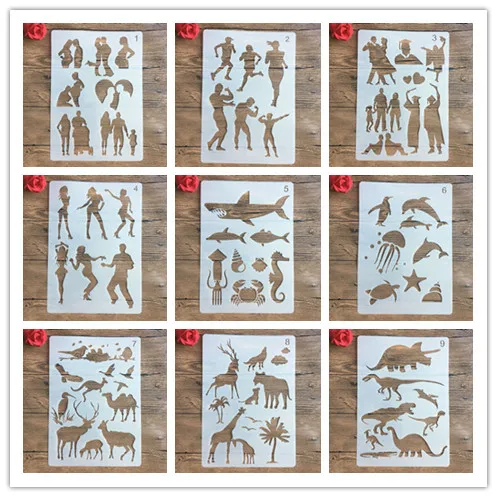 A4 29 * 21cm family character animal DIY stencils wall painting scrapbook coloring photo album decorative paper card template