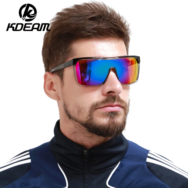 

KDEAM UV400 Oversized One Piece Sunglasses Men Fashion Sport Shades Mirror Cool Square Windproof Sunglass Drive Glasses With Box