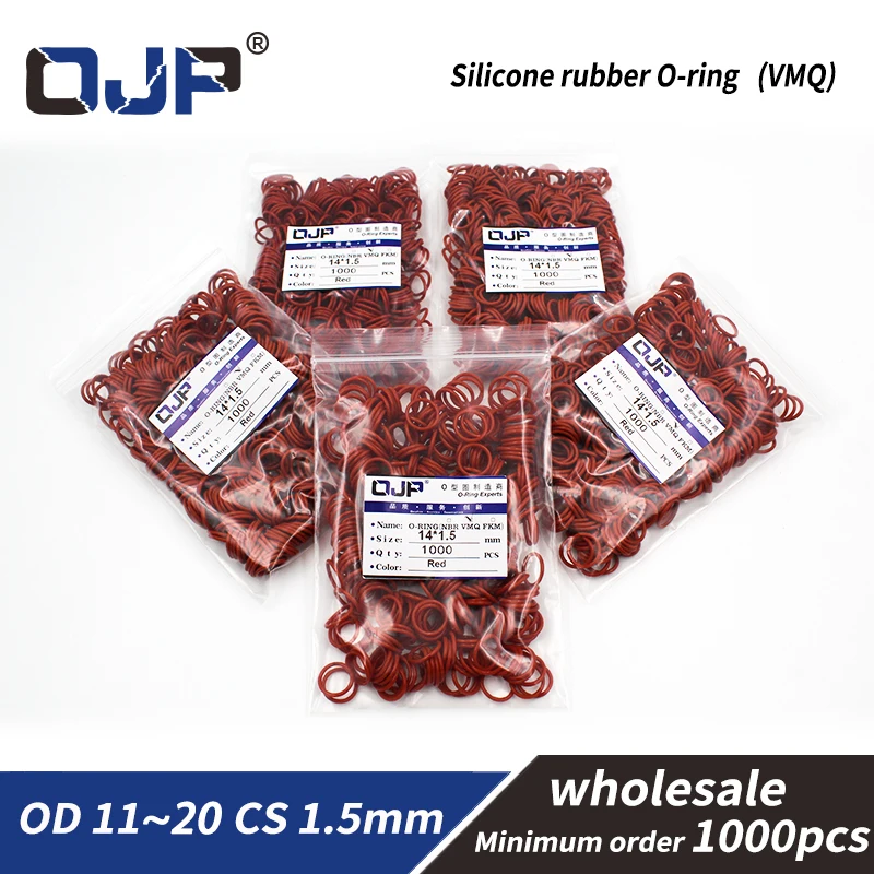 

1.5mm Thickness1000PCS/lot Red wholesale Silicone/VMQ OD11/12/13/14/15/16/17/18/19/20mm O Ring Seal Rubber Gasket Washer