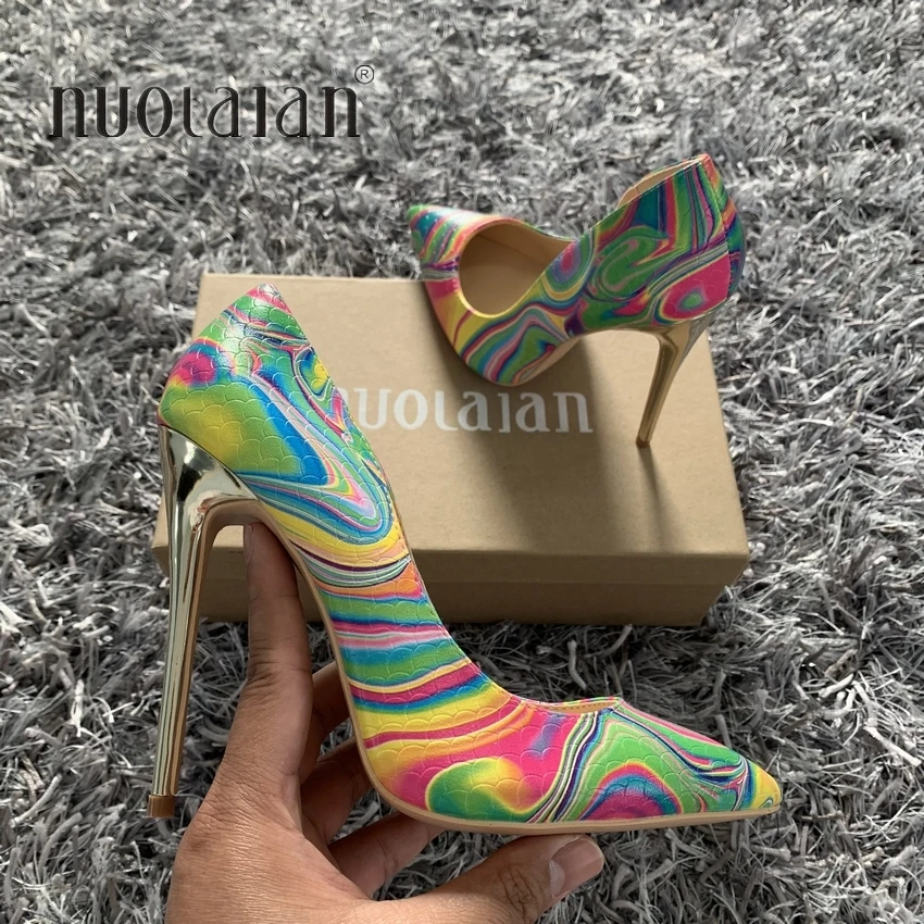 Luxury snake women shoes girls sexy high heels printed multi colors stilettos 12cm party wedding shoes